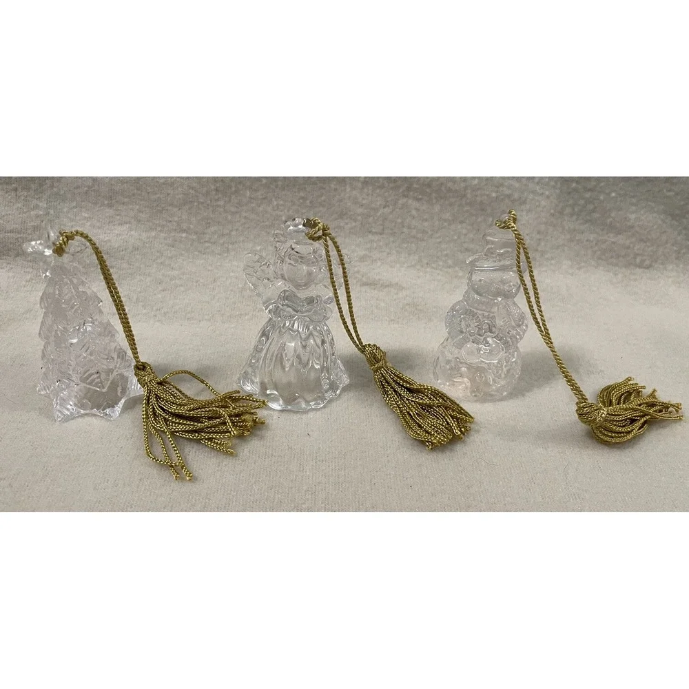 Gorham Crystal Trio of Angels Christmas Tree Ornament W/Gold Tassels In Box
